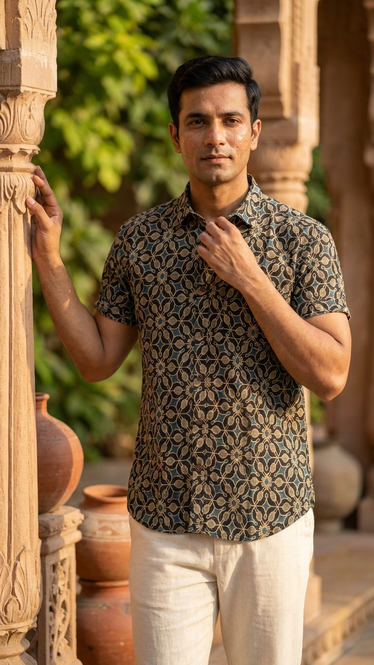 Floral Print Cotton Shirt for Men By Kartikeya Jaipur