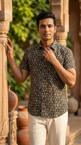 Floral Print Cotton Shirt for Men By Kartikeya Jaipur