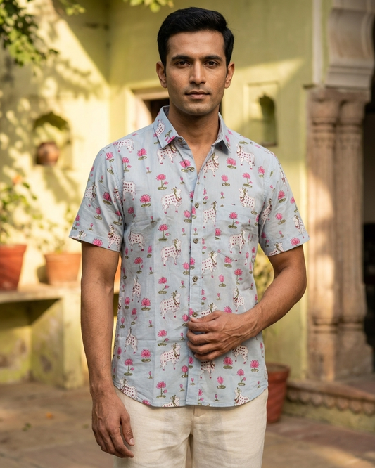 Kartikeya Jaipur Mens Pichwai Cow Print Cotton Shirt