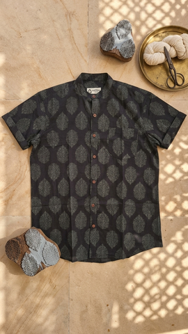 Ajrakh Boota Print Half Sleeve Cotton Shirt for Men - Festive Edit