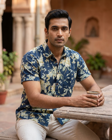 Classic Floral Print Shirt For Mens By Kartikeya Jaipur - Goa Vibe