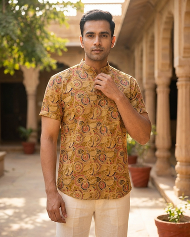 Kalamkari Print Half Sleeve Cotton Shirt for Men