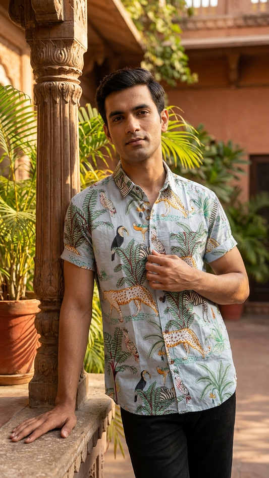 Jungle Print Cotton Shirt For Men - Limited Edition