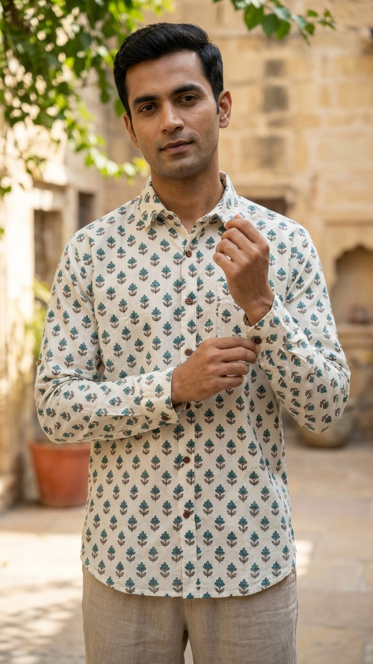Floral Print Cotton Full Sleeves Shirts for Men