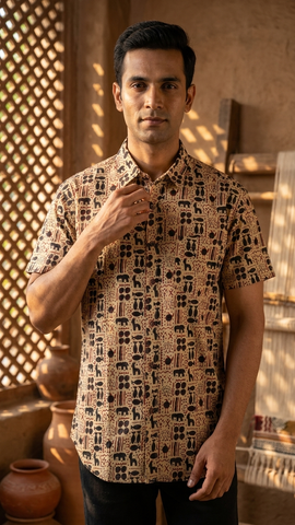 Handcrafted Tribal Print Cotton Classic Shirt for Men