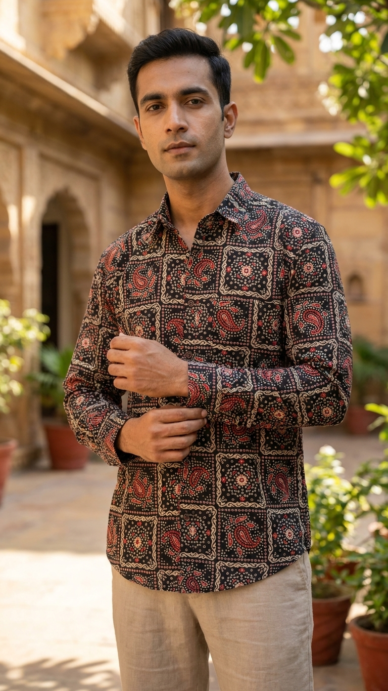 Kalamkari Print Cotton Full Sleeves Shirts for Men