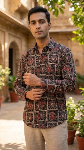 Kalamkari Print Cotton Full Sleeves Shirts for Men