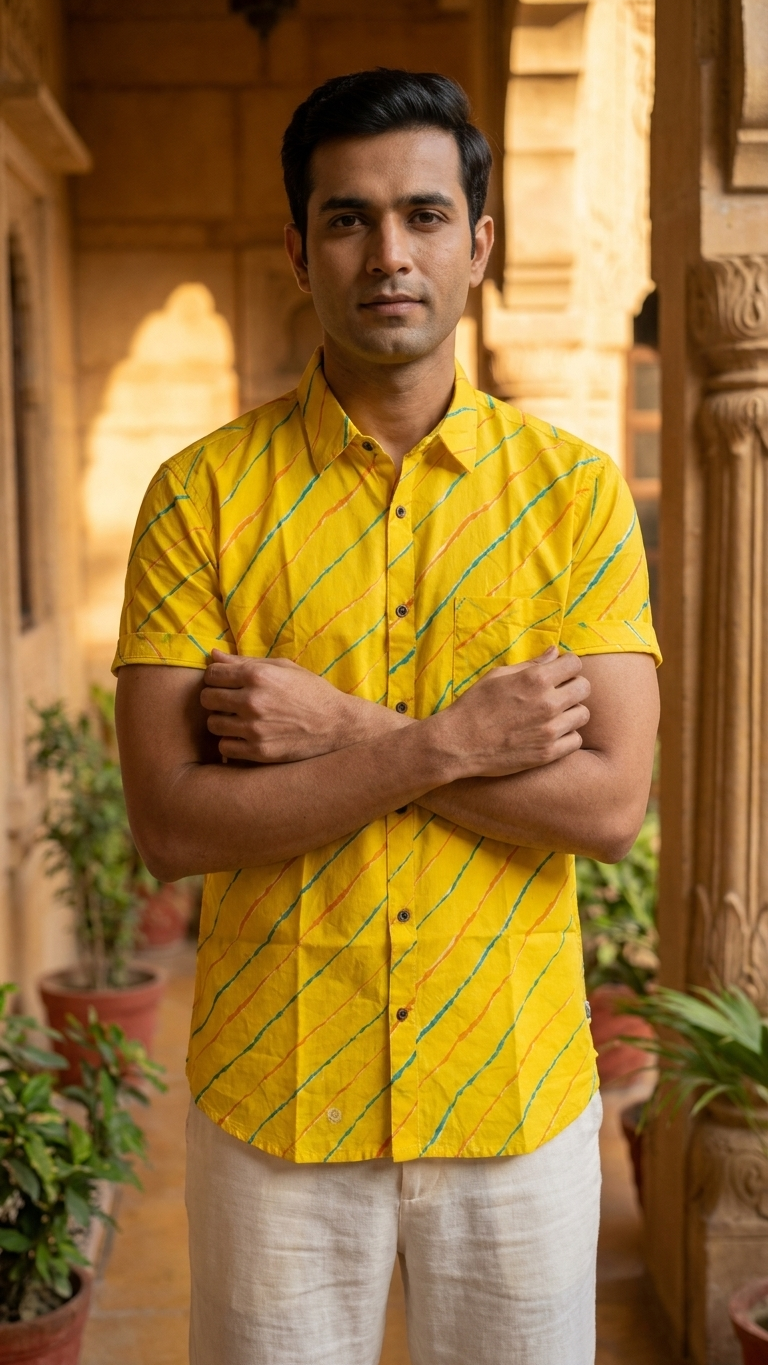 Lehariya Print Half Sleeve Cotton Shirt for Men - Seasons Special