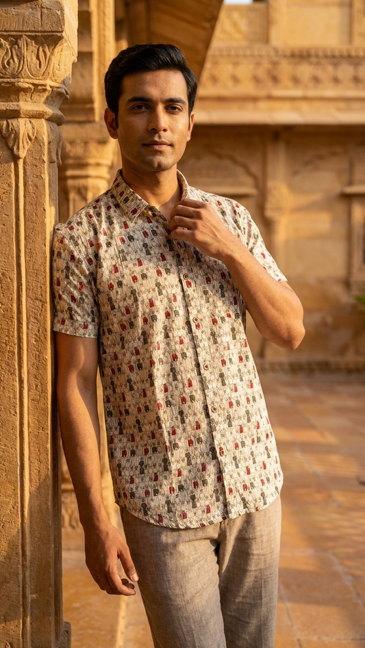 Trendy Art Design Cotton Shirt For Men By Kartikeya Jaipur