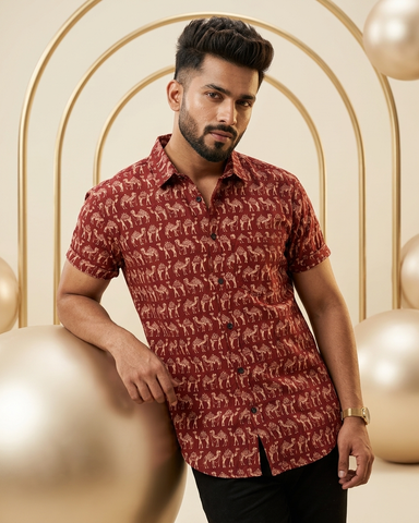 Camel Print Half Sleeve Cotton Men's Shirt
