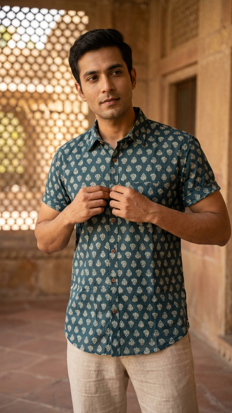 Batik Print Traditional Cotton Shirt For Men