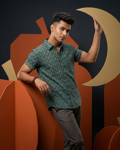 Ethnic Print Cotton Half Sleeves Shirt for Men