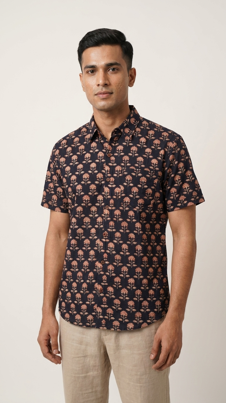 Batik Print Cotton Half Sleeves Shirt for Men - Limited Edition