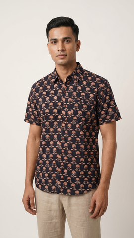 Batik Print Cotton Half Sleeves Shirt for Men - Limited Edition