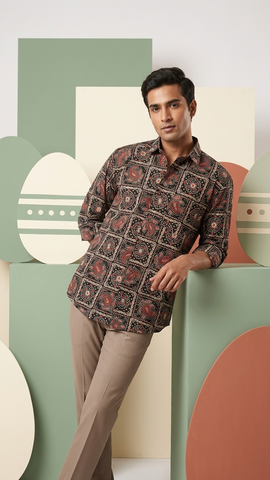 Kalamkari Print Cotton Full Sleeves Shirts for Men