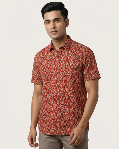 Ethnic Print Cotton Half Sleeves Shirt for Men
