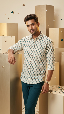 Floral Print Cotton Full Sleeves Shirts for Men