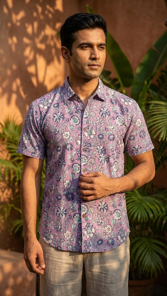 Traditional Floral Bagru Print Cotton Shirt - Organic