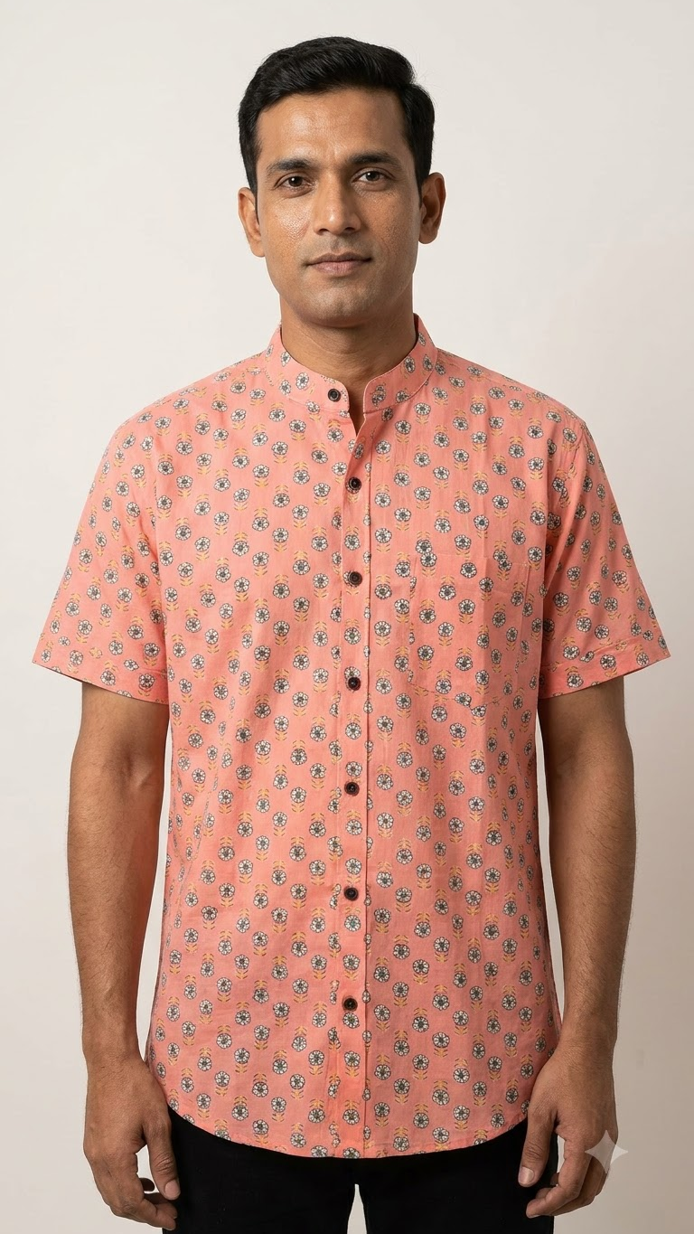 Floral Print Half Sleeve Cotton Shirt for Men