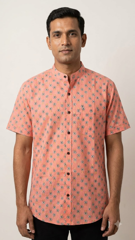 Floral Print Half Sleeve Cotton Shirt for Men