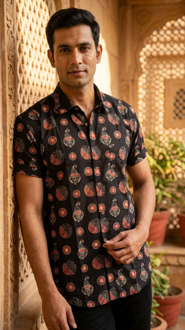 Batik Print Traditional Cotton Shirt For Men - By Kartikeya Jaipur