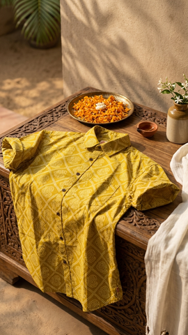Bandhej Print Classic Cotton Shirt for Men - Mehandi Ceremony
