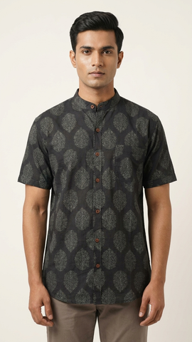 Ajrakh Boota Print Half Sleeve Cotton Shirt for Men - Festive Edit