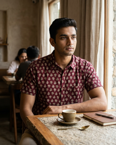 Floral Print Cotton Shirt For Men - Festive Edit