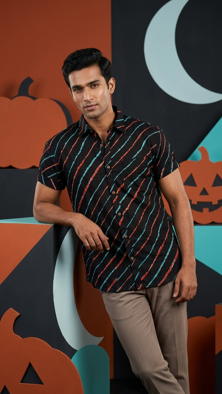 Lehariya Print Half Sleeve Cotton Shirt for Men - Seasons Special