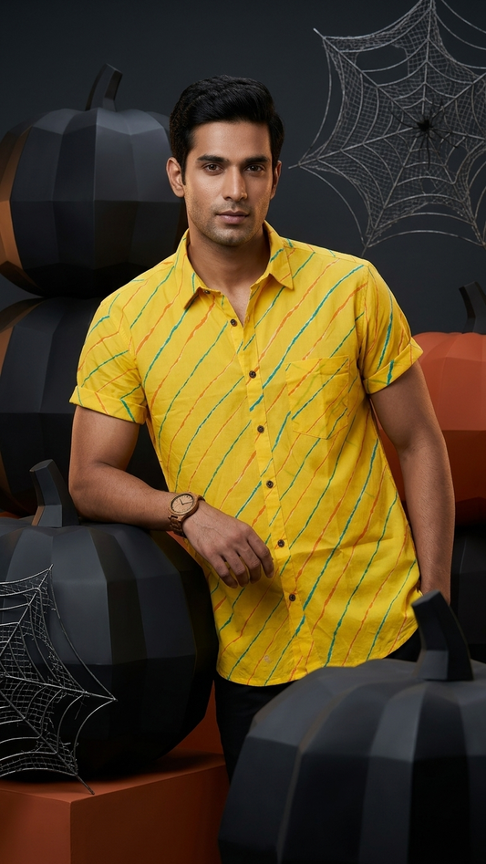 Lehariya Print Half Sleeve Cotton Shirt for Men - Seasons Special