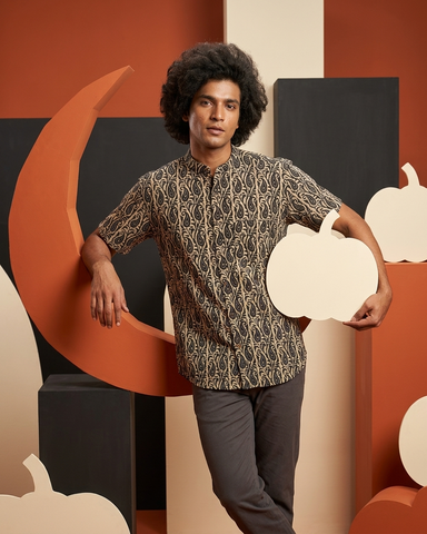 Kalamkari Print Half Sleeve Cotton Shirt for Men - Artist Edit