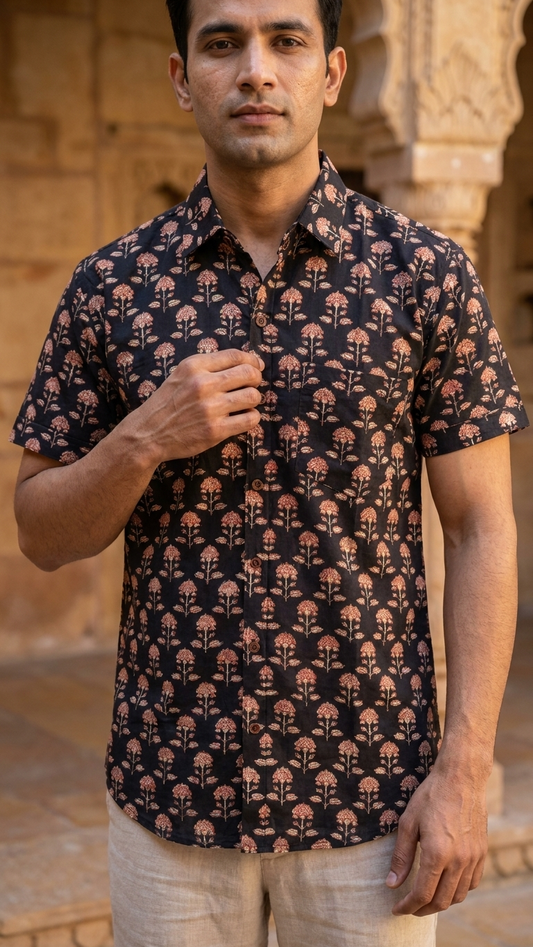 Batik Print Cotton Half Sleeves Shirt for Men - Limited Edition