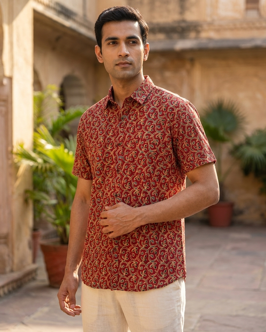 Ethnic Print Cotton Half Sleeves Shirt for Men