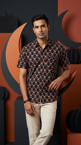 Batik Print Cotton Half Sleeves Shirt for Men - Limited Edition