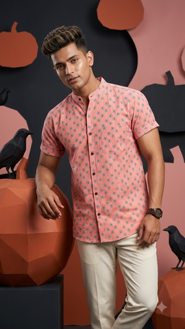 Floral Print Half Sleeve Cotton Shirt for Men