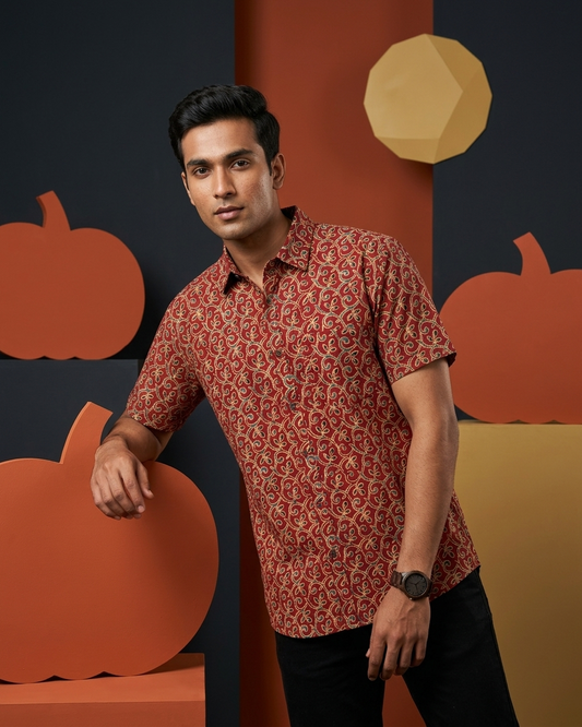 Ethnic Print Cotton Half Sleeves Shirt for Men