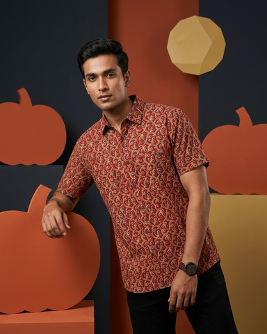 Ethnic Print Cotton Half Sleeves Shirt for Men