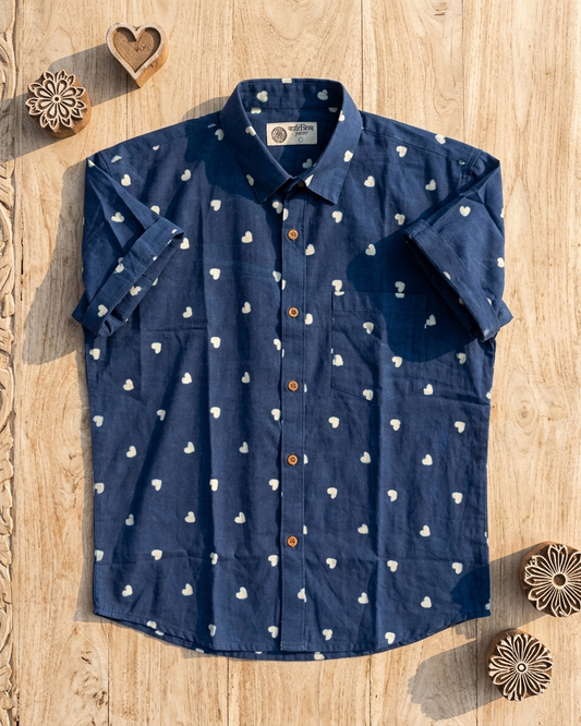 Indigo Classic Handcrafted Half Sleeves Shirt For Men - Organic