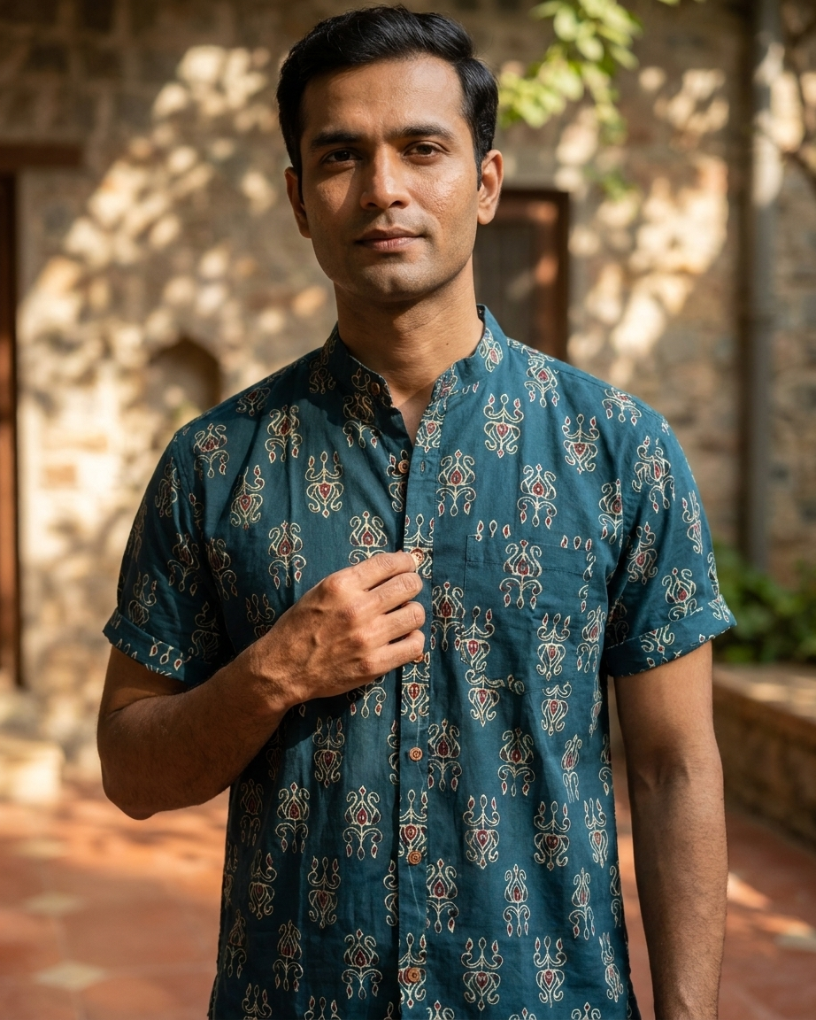 Sanganeri Print Half Sleeve Cotton Shirt for Men