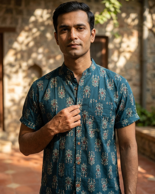Sanganeri Print Half Sleeve Cotton Shirt for Men