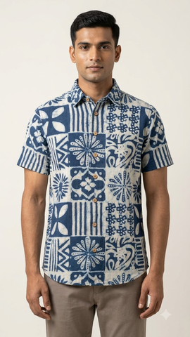 Kartikeya Jaipur Natural Print Indigo Shirt for Men - Limited Edition ( PRE BOOK - DISPATCH BY 23TH SEPTEMBER )