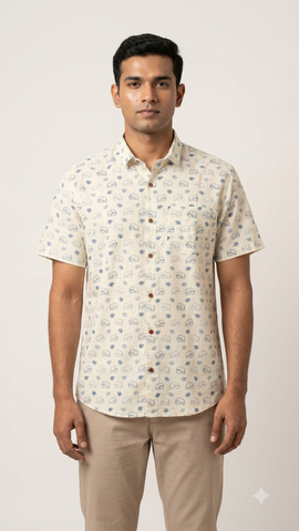 Blue Elephant Print Cotton Shirt Men - By Kartikeya Jaipur