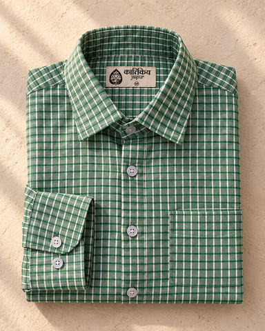 Olive Green Checkered Full Sleeve Shirt for Men