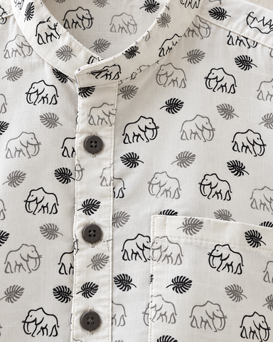 Small Elephant Print Half Sleeve Cotton Short Kurta for Men - Black