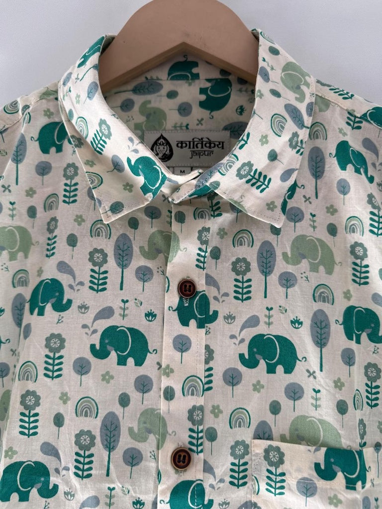 Elephant Print Cotton Shirt for Men