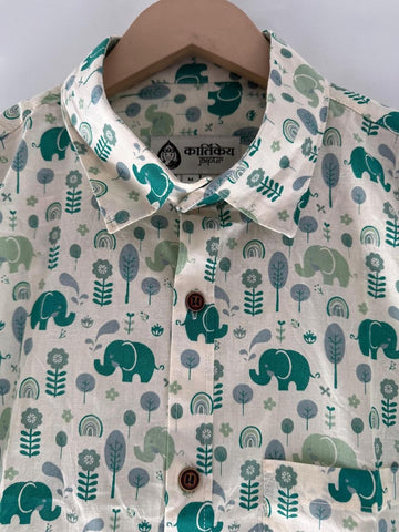 Elephant Print Cotton Shirt for Men
