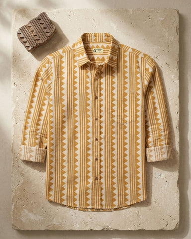 Classic Bagru Block Print  Full Sleeves Cotton Men Shirt