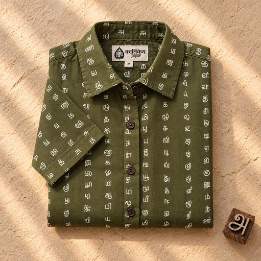 Tamil Alphabet Half Sleeves Classic Shirt for Women