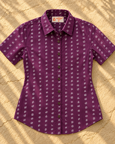 Tamil Alphabet Half Sleeves Classic Shirt for Women