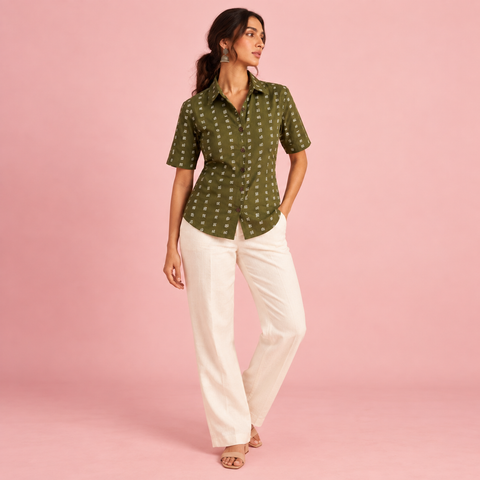 Tamil Alphabet Half Sleeves Classic Shirt for Women